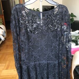 Women's Lace Tunic with Sequin Detail - Black